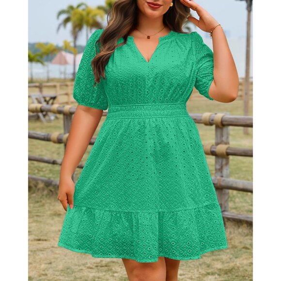 Women's Plus Size Summer Dress Casual Hollow Out Lace Ruffle Aline - Picture 2 of 6